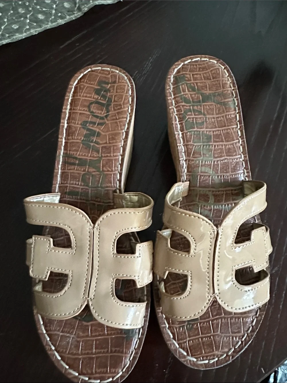 Sam Edelman Beige Brown Platform Slide Sandals